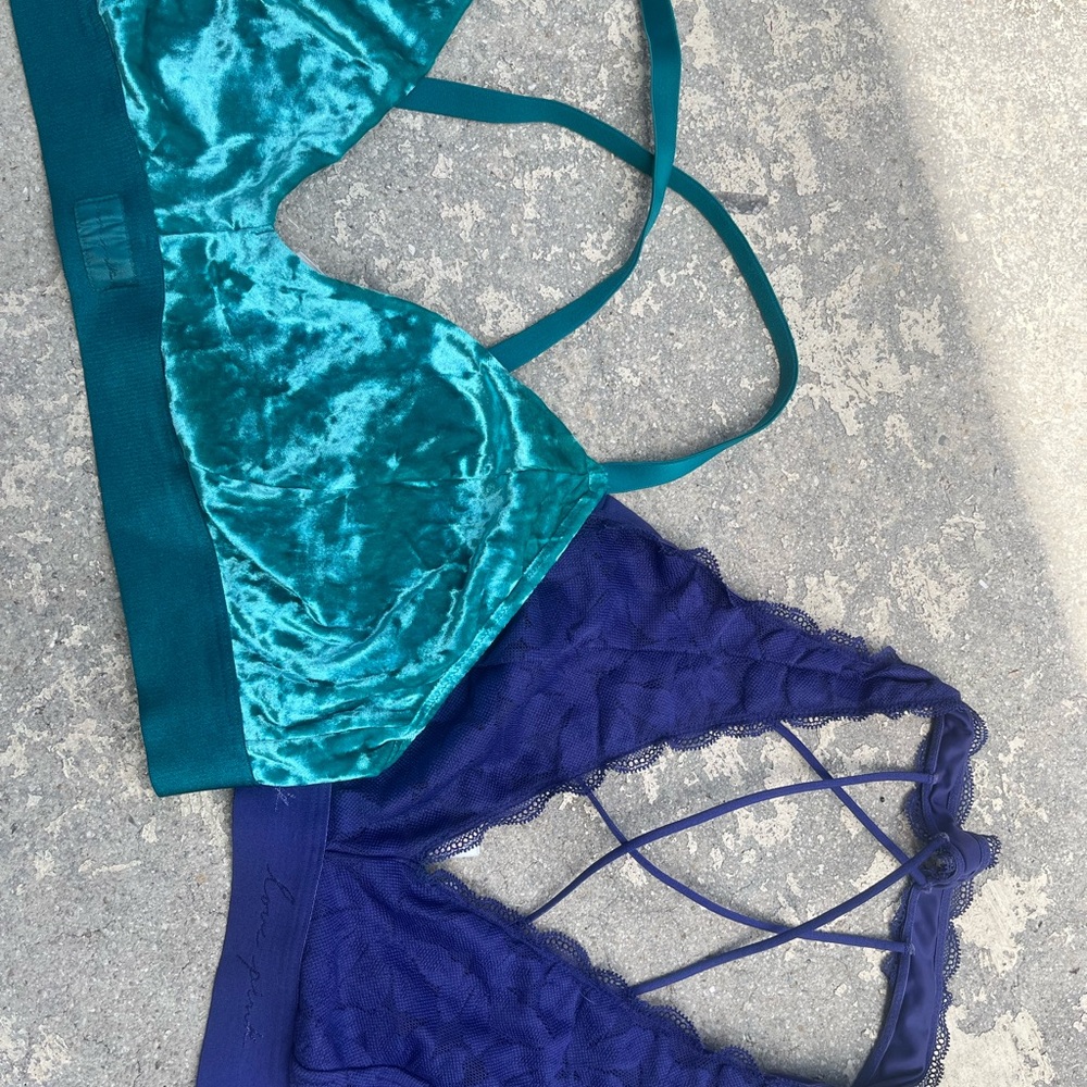 Velvet and Lace Bralette Set - Teal and Blue LIKE NEW XXL VS PINK